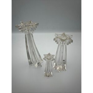 Set Of 3 WMF Germany Shooting Star 24% Lead Crystal Candle Holders 8,6,4" Tall